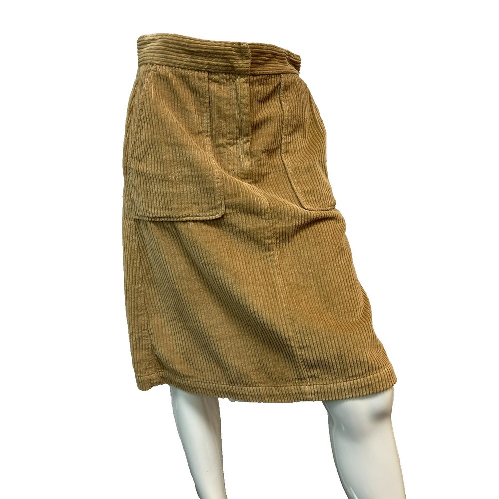Masscob A-Line Skirt Tan Wide Wale Camel Corduroy Square Pockets SZ 38 S/M